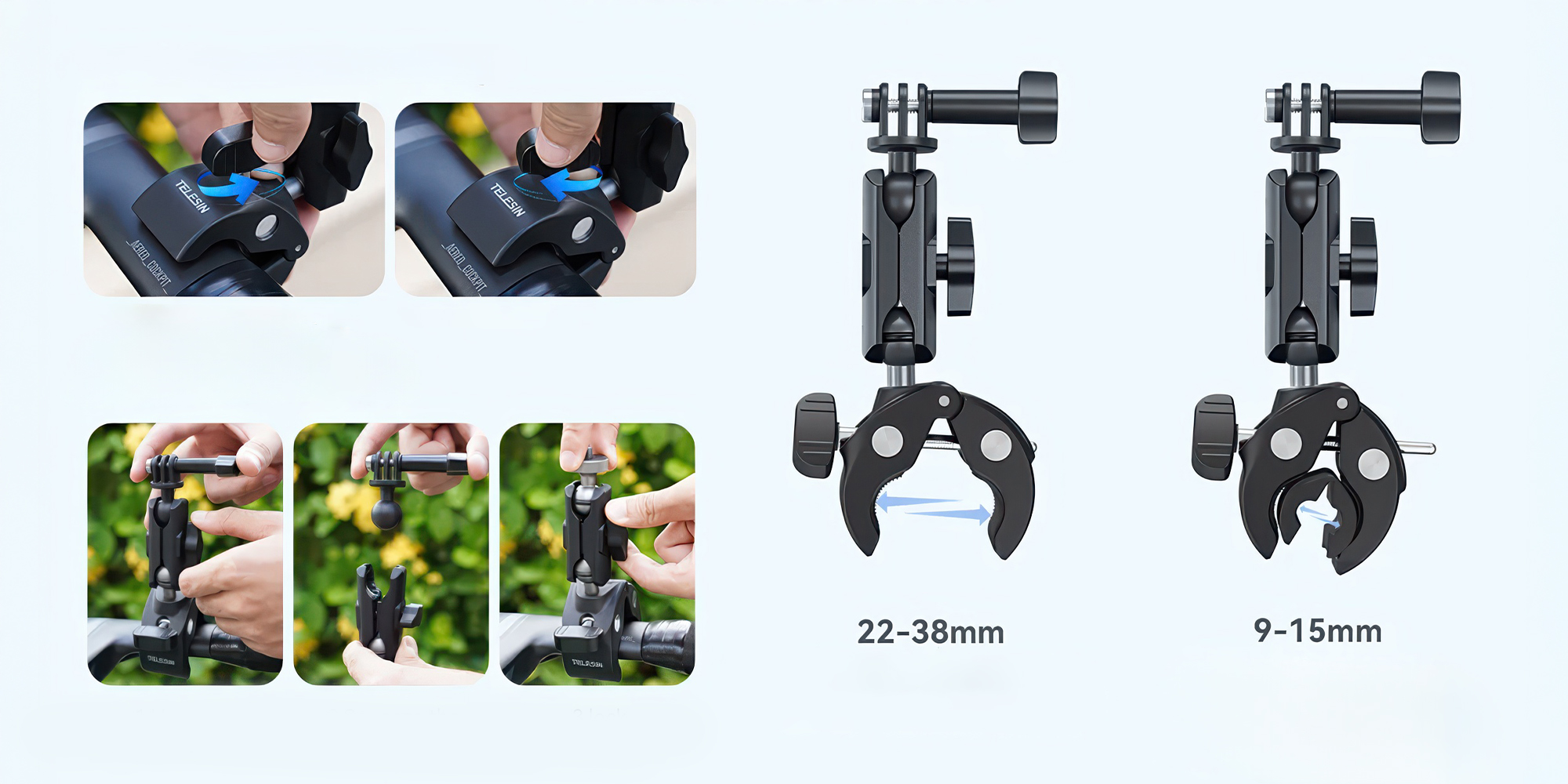 Uchwyt montażowy Telesin GP-HBM-003 Tube Clamp do kamer sportowych i aparatów